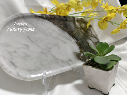 Shark Fin White Luxury Stone Tea Tray